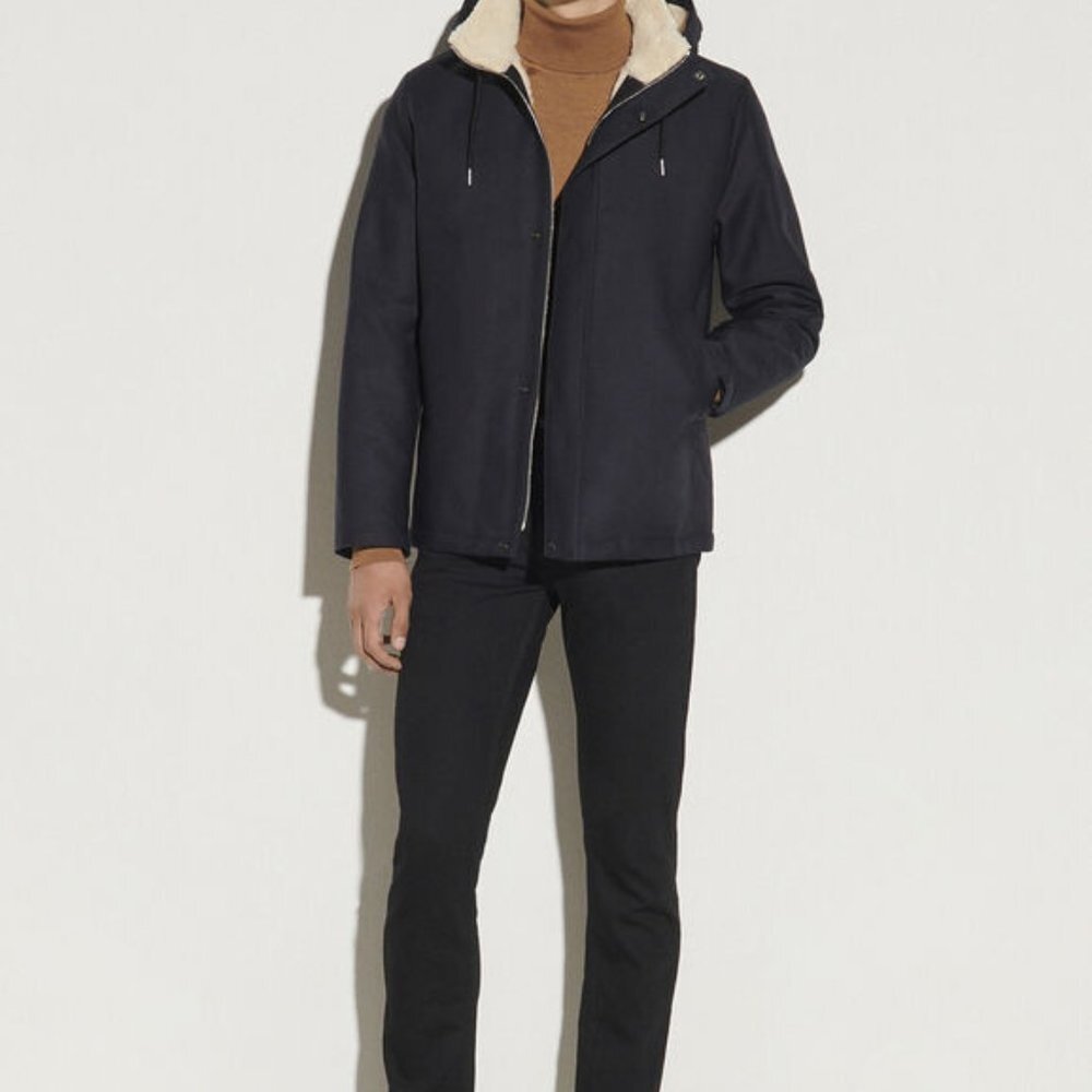 SANDRO Deck Jacket Cotton Faux Fur Lined Coat